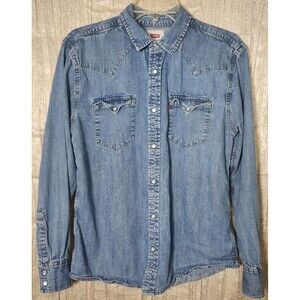 Levis Denim Shirt Mens Medium Blue Pearl Snap Long Sleeve Casual Classic Vintage